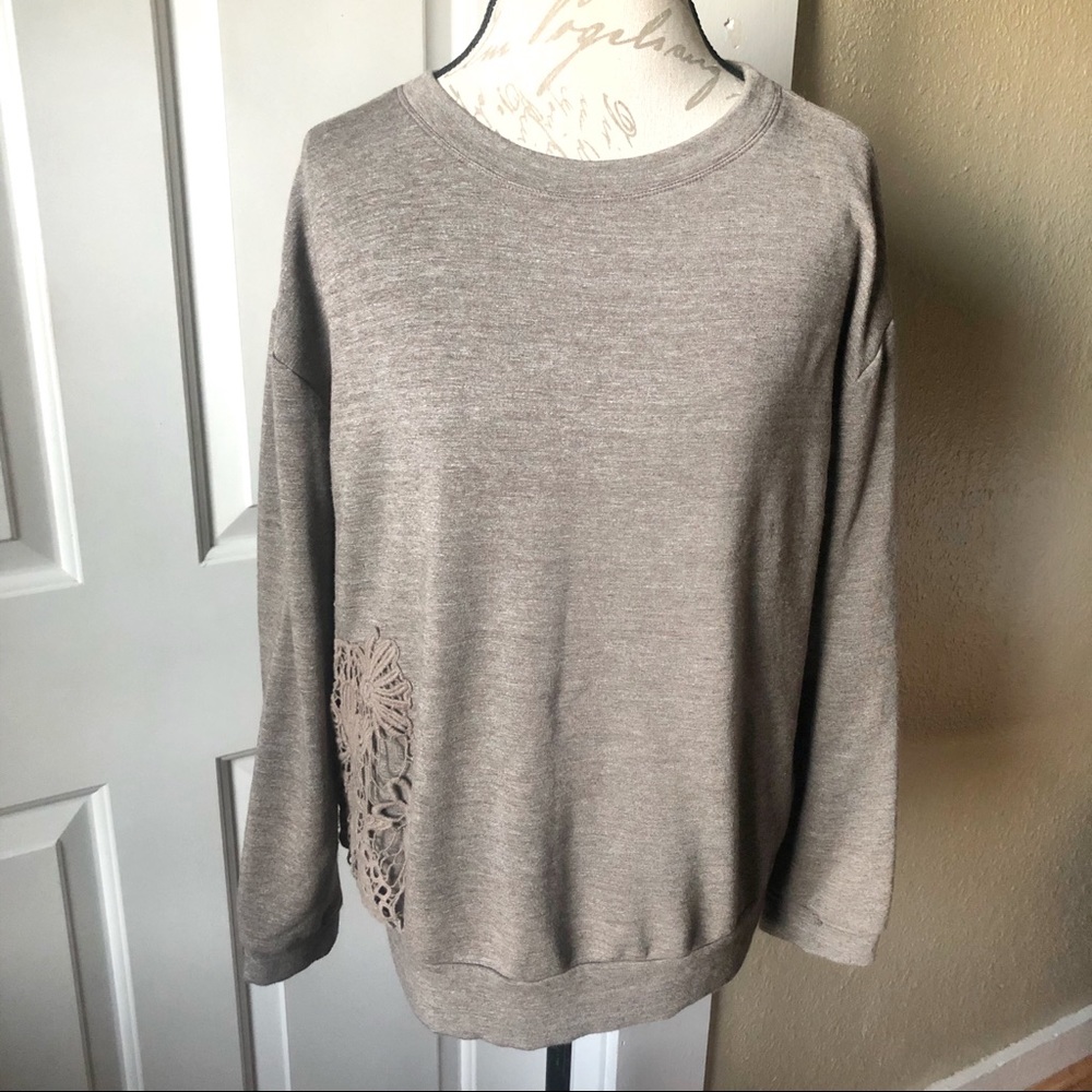 Heather by Bordeaux Crochet Detail Crewneck